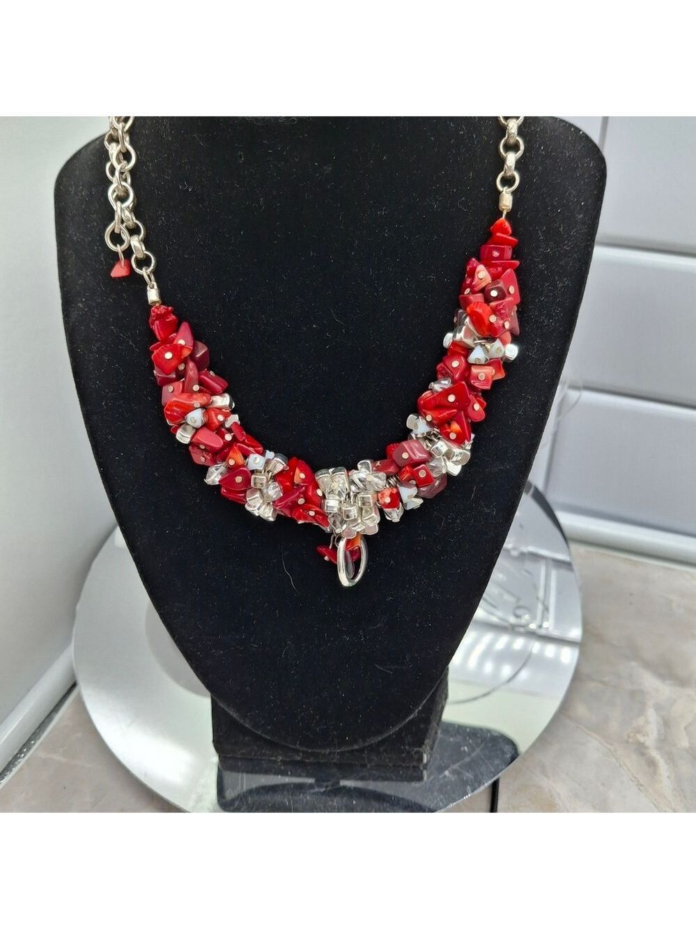 Chico's Red Coral and Silver Women's Necklace
